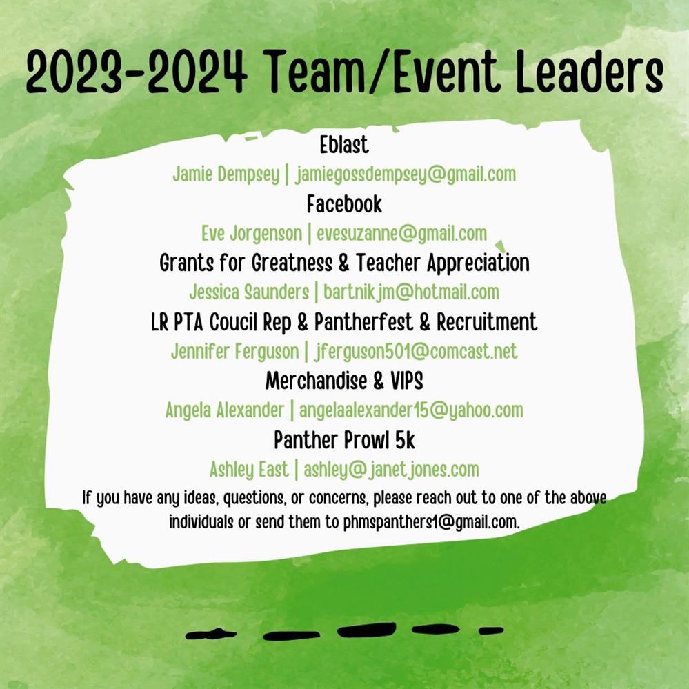 2023/2024 PHMS PTSA Team/Event Leaders